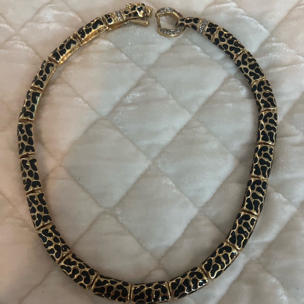Vintage D’Orlan Gold and Black Leopard Head Necklace Choker